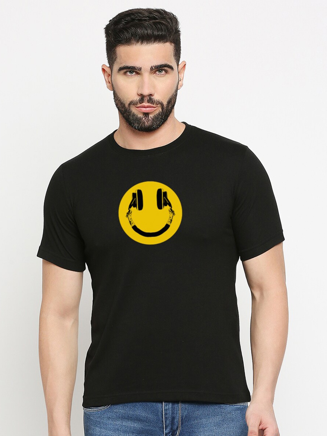 

MOD ECRU Unisex Sports Printed V-Neck Applique T-shirt, Black