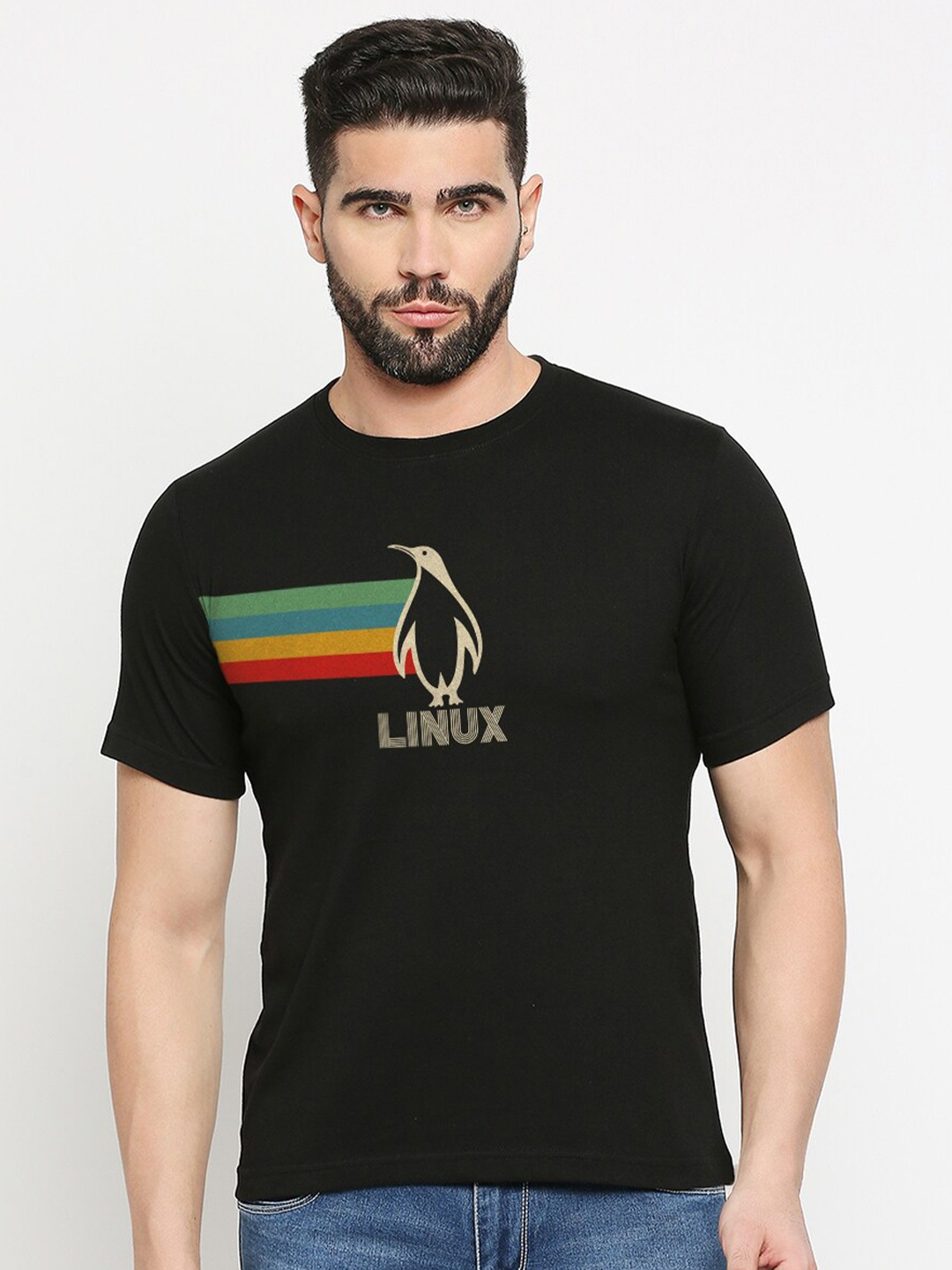 

MOD ECRU Unisex Printed Round Neck Pockets T-shirt, Black