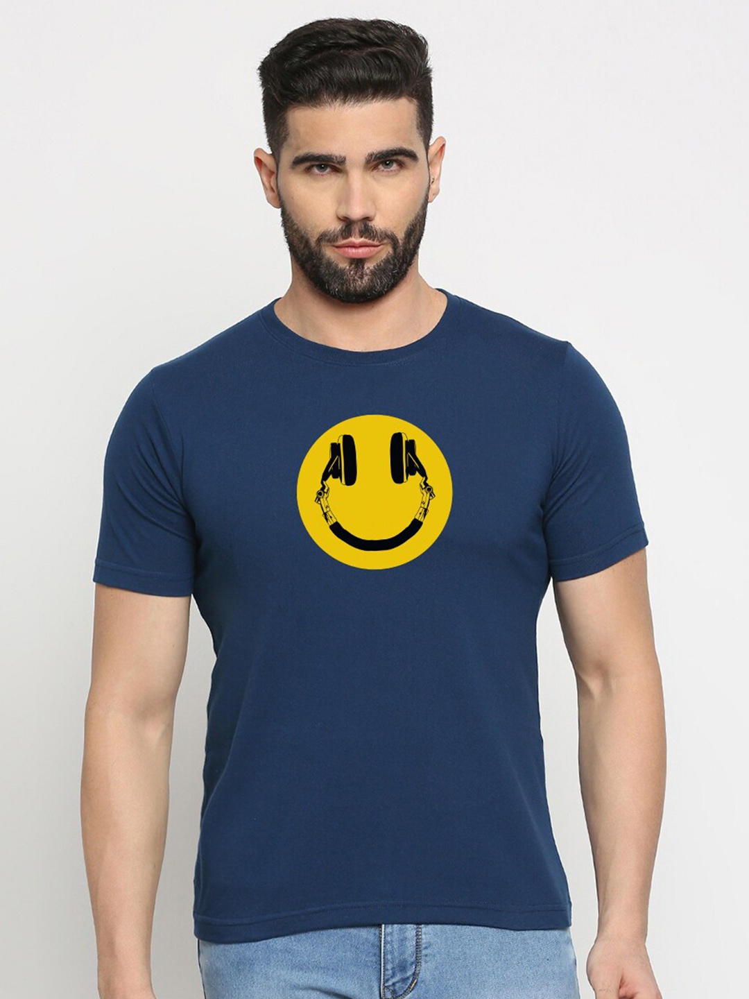 

MOD ECRU Unisex Sports V-Neck Applique T-shirt, Blue