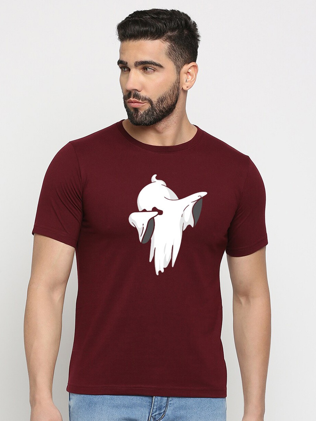 

MOD ECRU Unisex Printed V-Neck T-shirt, Maroon