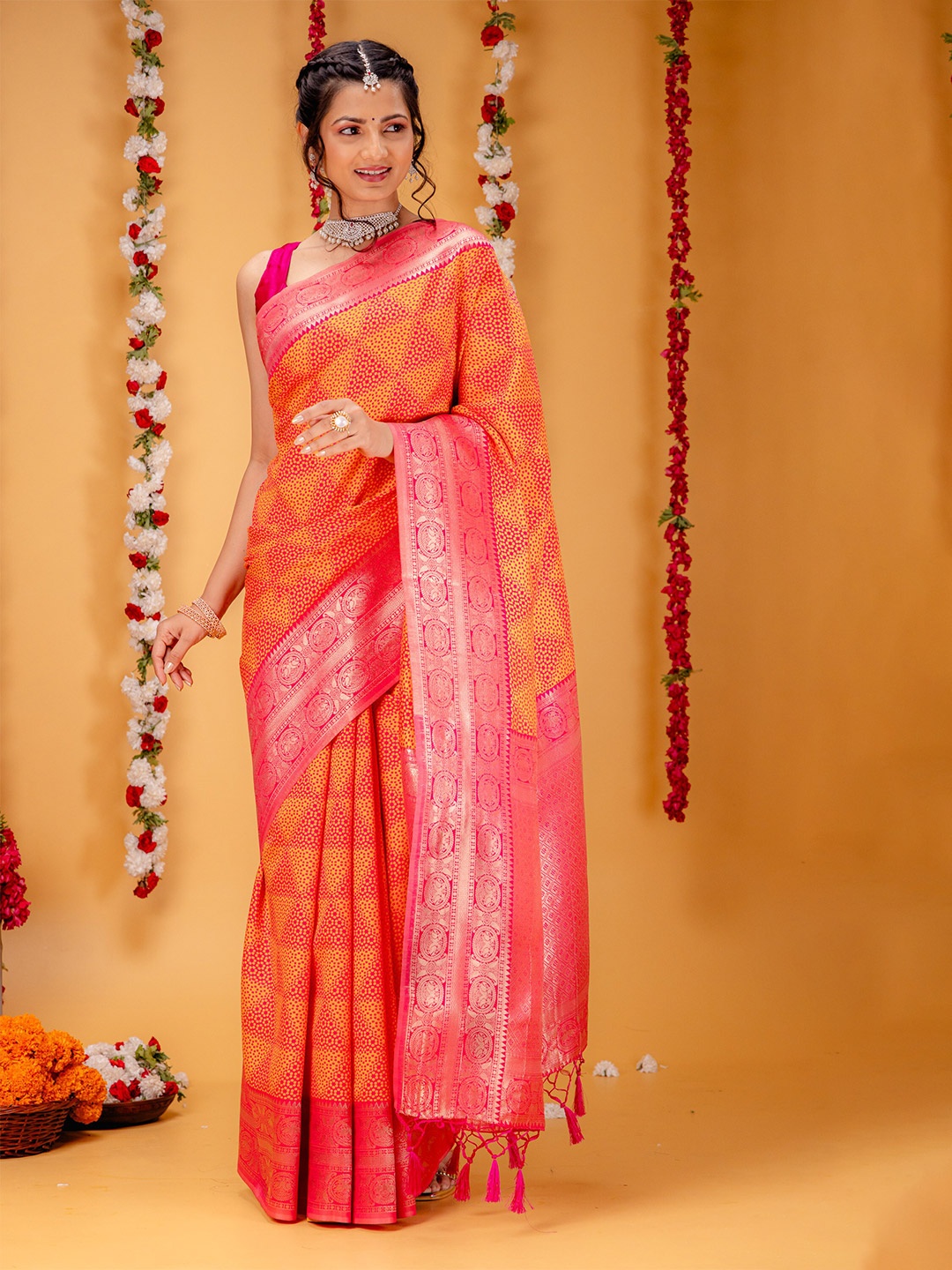 

MIMOSA Zari Art Silk Kanjeevaram Saree, Pink