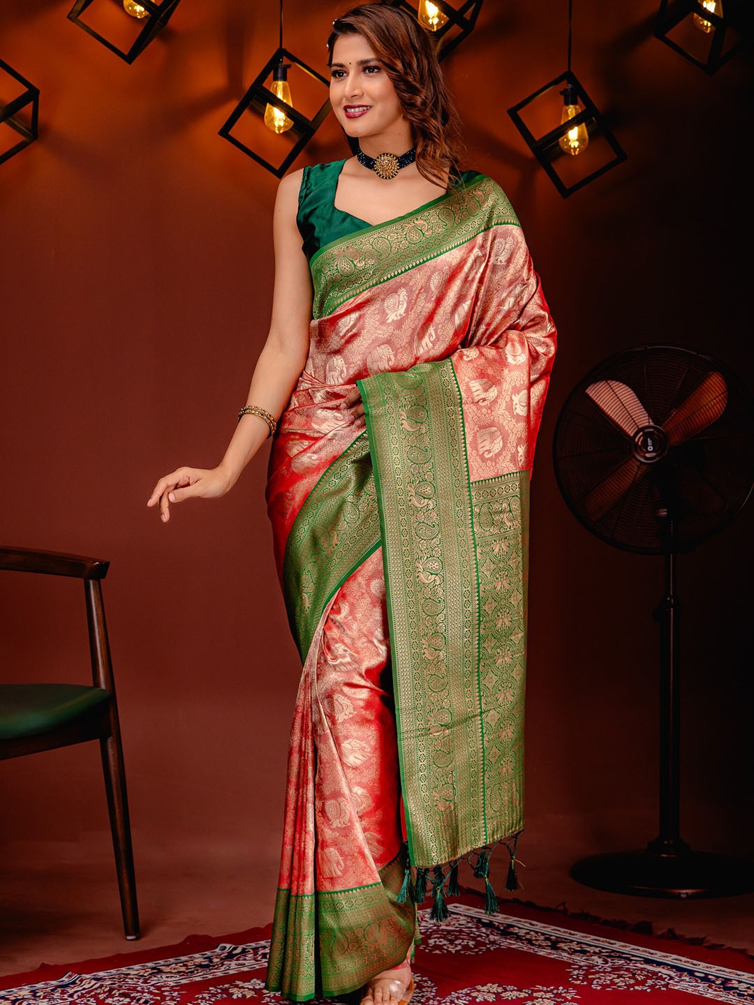 

MIMOSA Ethnic Motifs Zari Art Silk Kanjeevaram Saree, Maroon