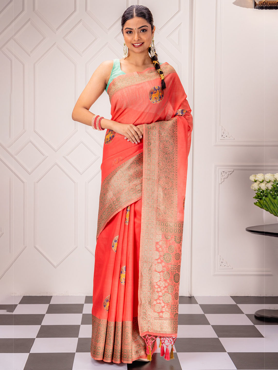 

MIMOSA Woven Design Zari Art Silk Banarasi Saree, Pink