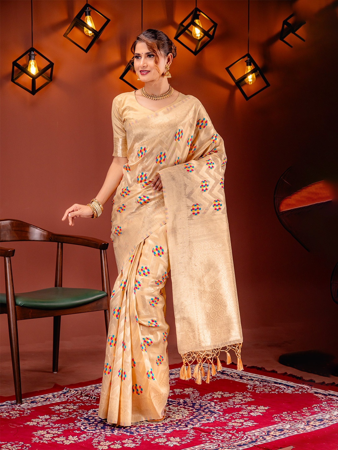 

MIMOSA Ethnic Motifs Woven Design Zari Art Silk Banarasi Saree, Peach