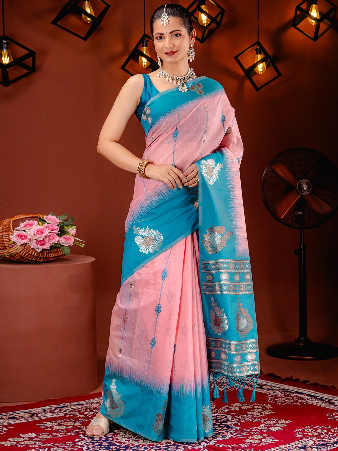 

MIMOSA Ethnic Motifs Woven Design Zari Banarasi Saree, Pink