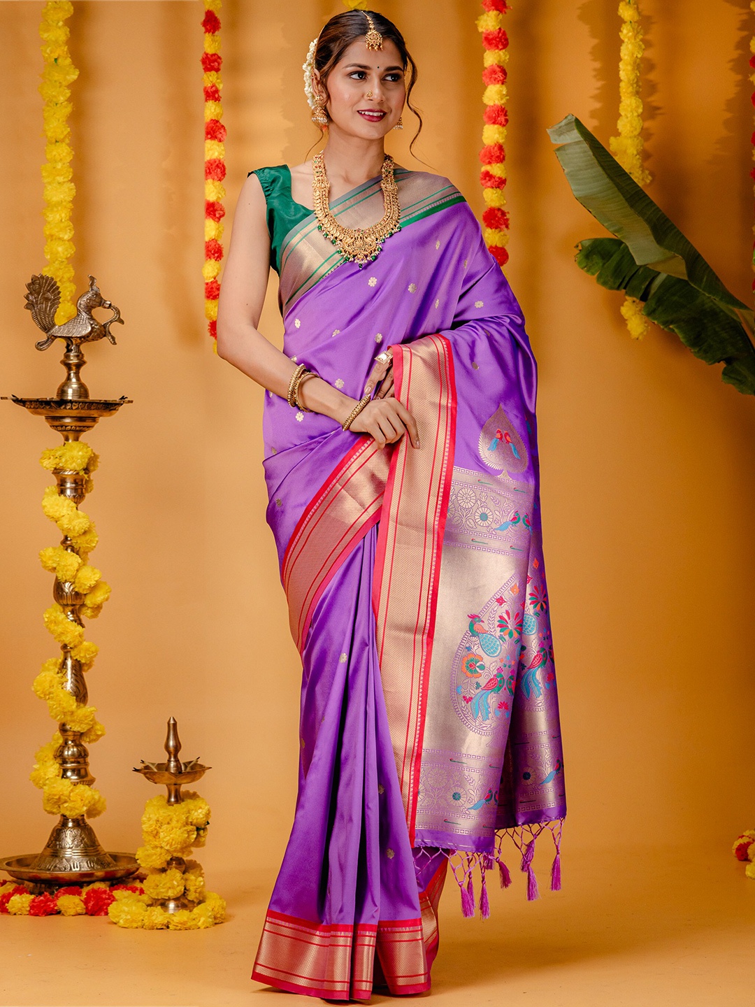 

MIMOSA Ethnic Motifs Woven Design Zari Paithani Saree, Lavender