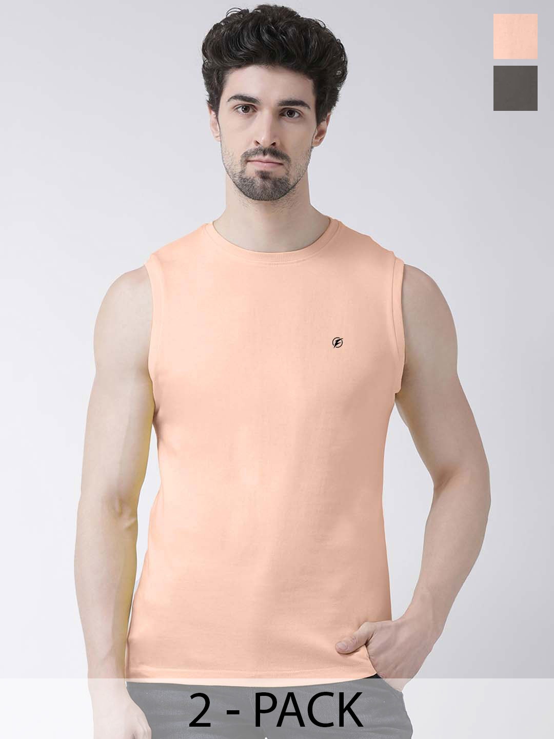 

Friskers Pack Of 2 Round Neck Sleeveless Slim Fit Cotton T-Shirts, Coral