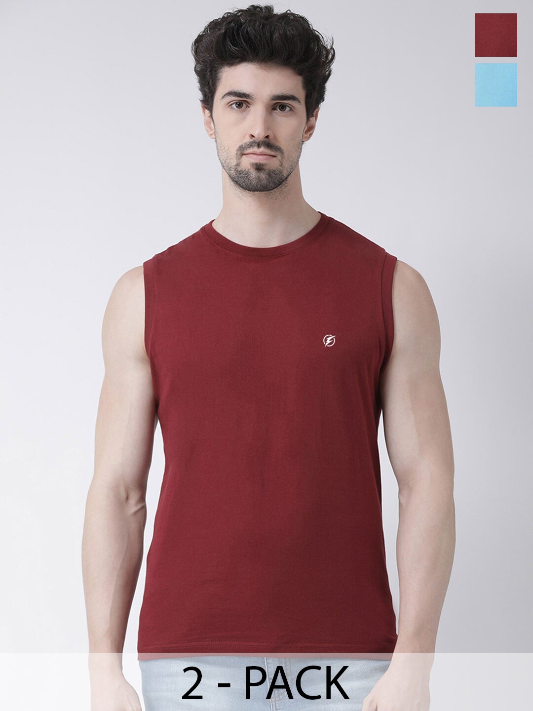 

Friskers Pack Of 2 Round Neck Sleeveless Cotton Slim Fit T-shirt, Maroon