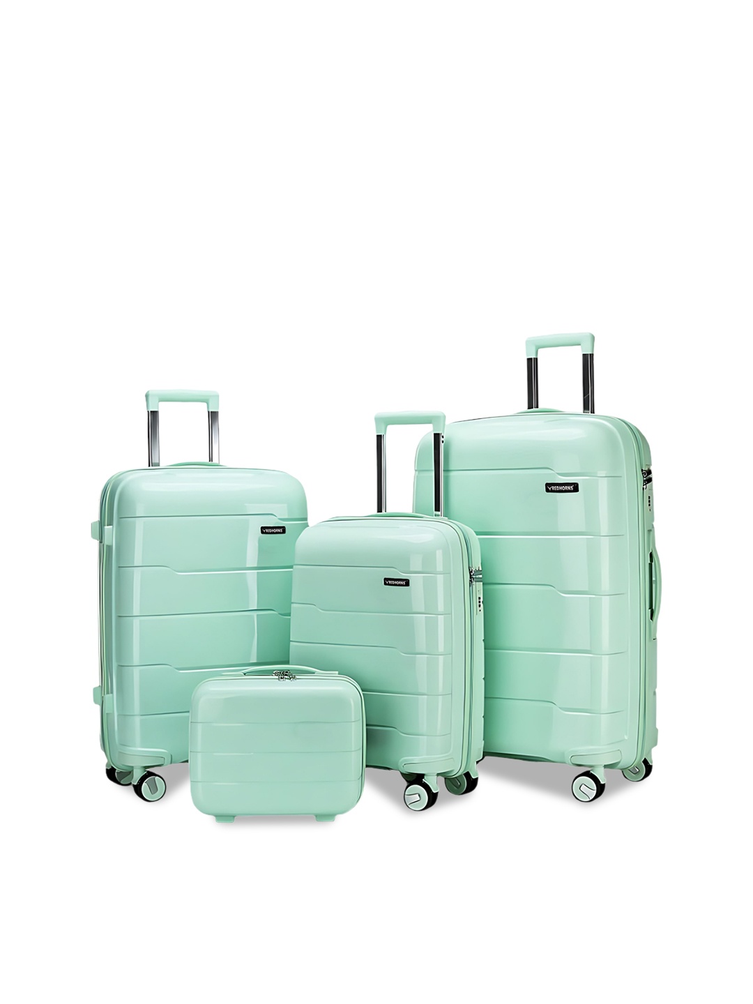 

REDHORNS Set Of 4 Textured Anti Scratch Hard Sided Trolley Bags, Sea green