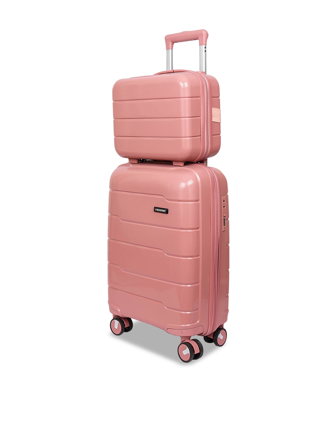 

REDHORNS Set Of 2 Anti Scratch Trolley Suitcase & Vanity Bag With 8 Spinner Wheels, Rose