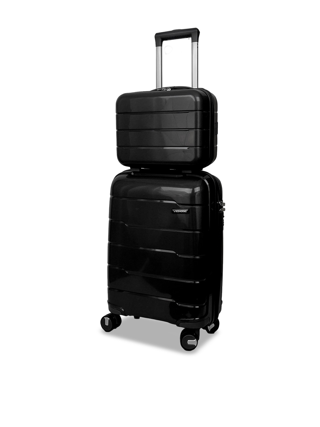 

REDHORNS Set Of 2 Antiscratch Trolley Cabin Suitcase & Vanity Bag, Black