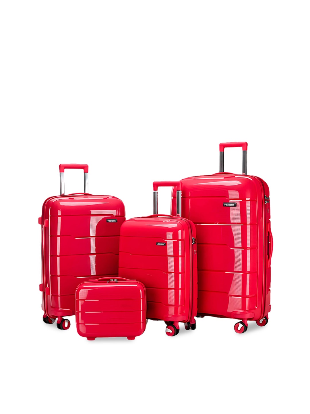 

REDHORNS Set Of 4 Anti Scratch Textured Hard Sided Trolley Bags, Red