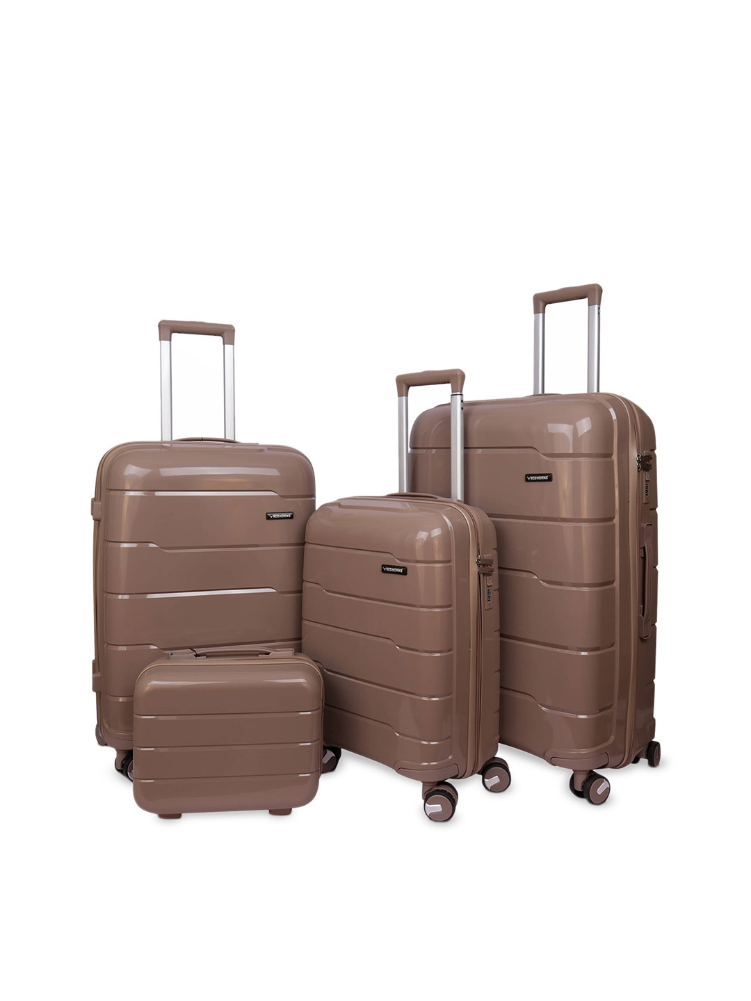 

REDHORNS Set Of 4 Antiscratch Trolley Suitcases in Cabin & Check-in Size, Champagne