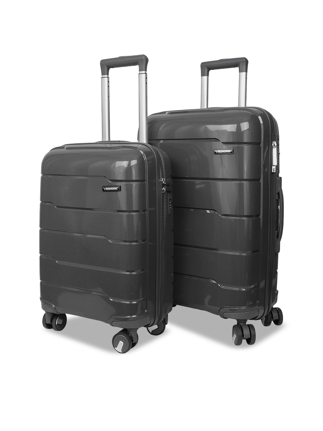 

REDHORNS Set Of 2 Anti Scratch Trolley Suitcases With 8 Spinner Wheels & TSA Lock, Grey