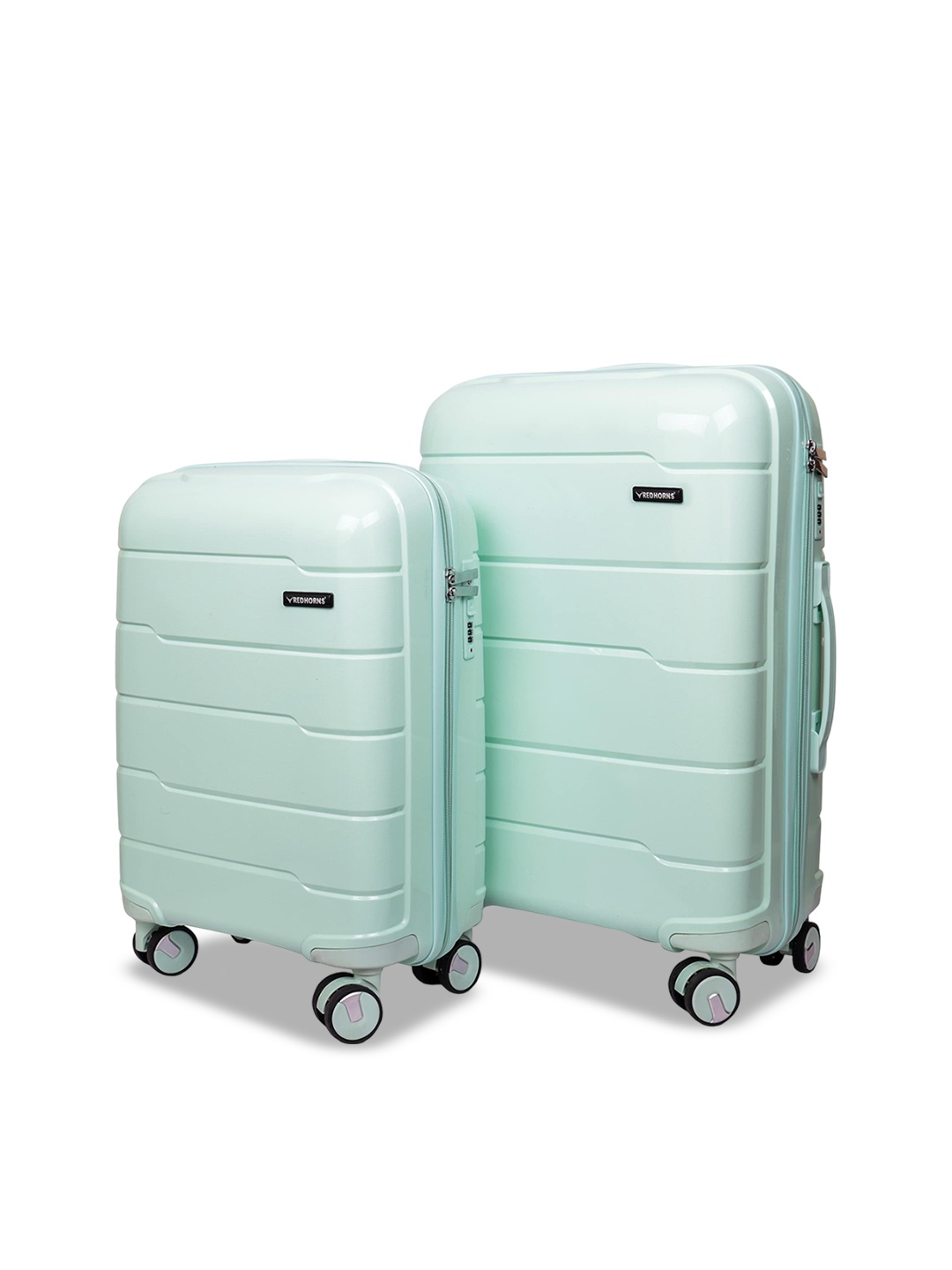 

REDHORNS Set Of 2 Textured Antiscratch Hard-Sided Trolley Bags, Sea green
