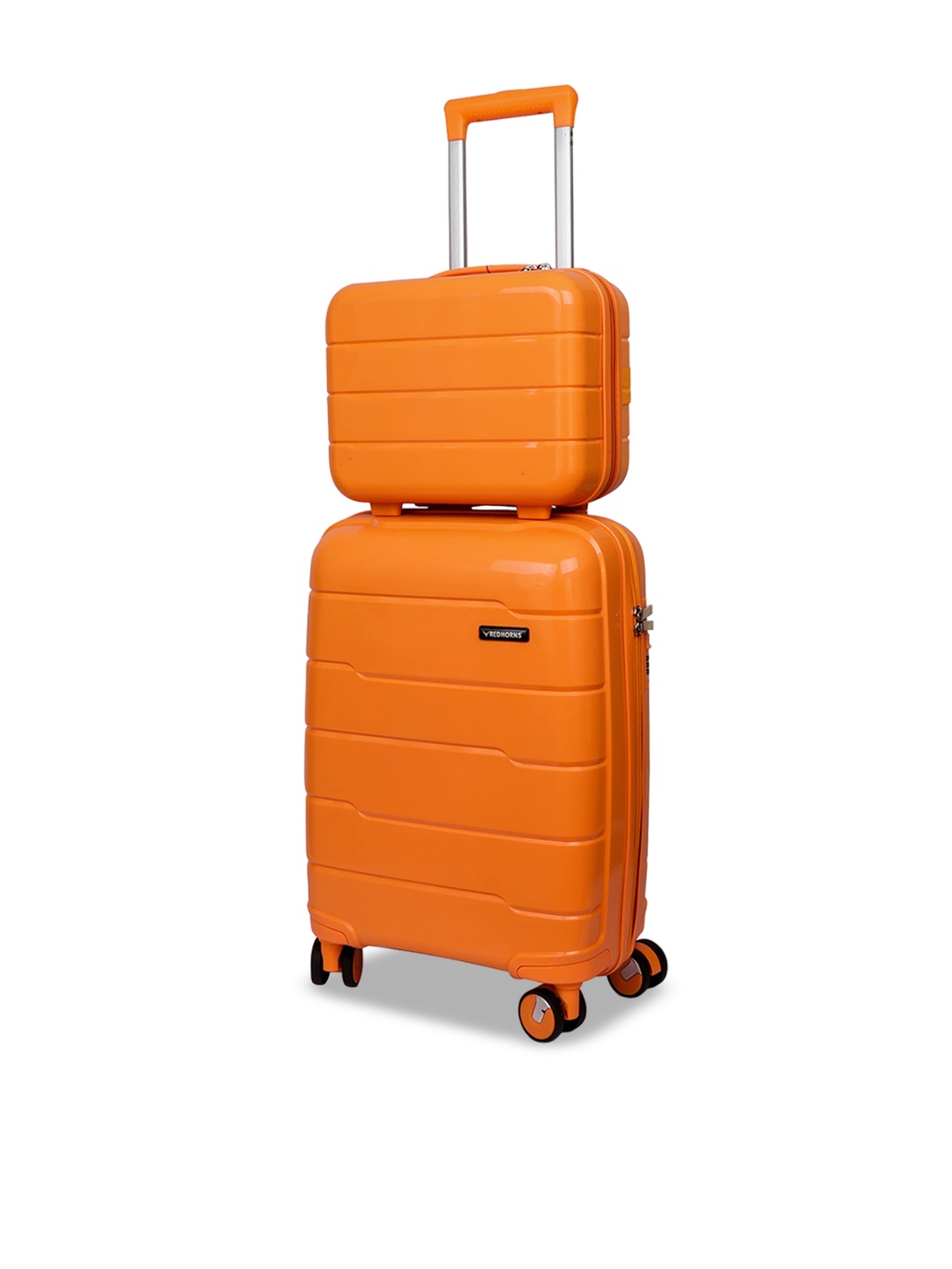 

REDHORNS Set Of 2 Anti Scratch Textured Hard Sided Trolley Bag, Orange