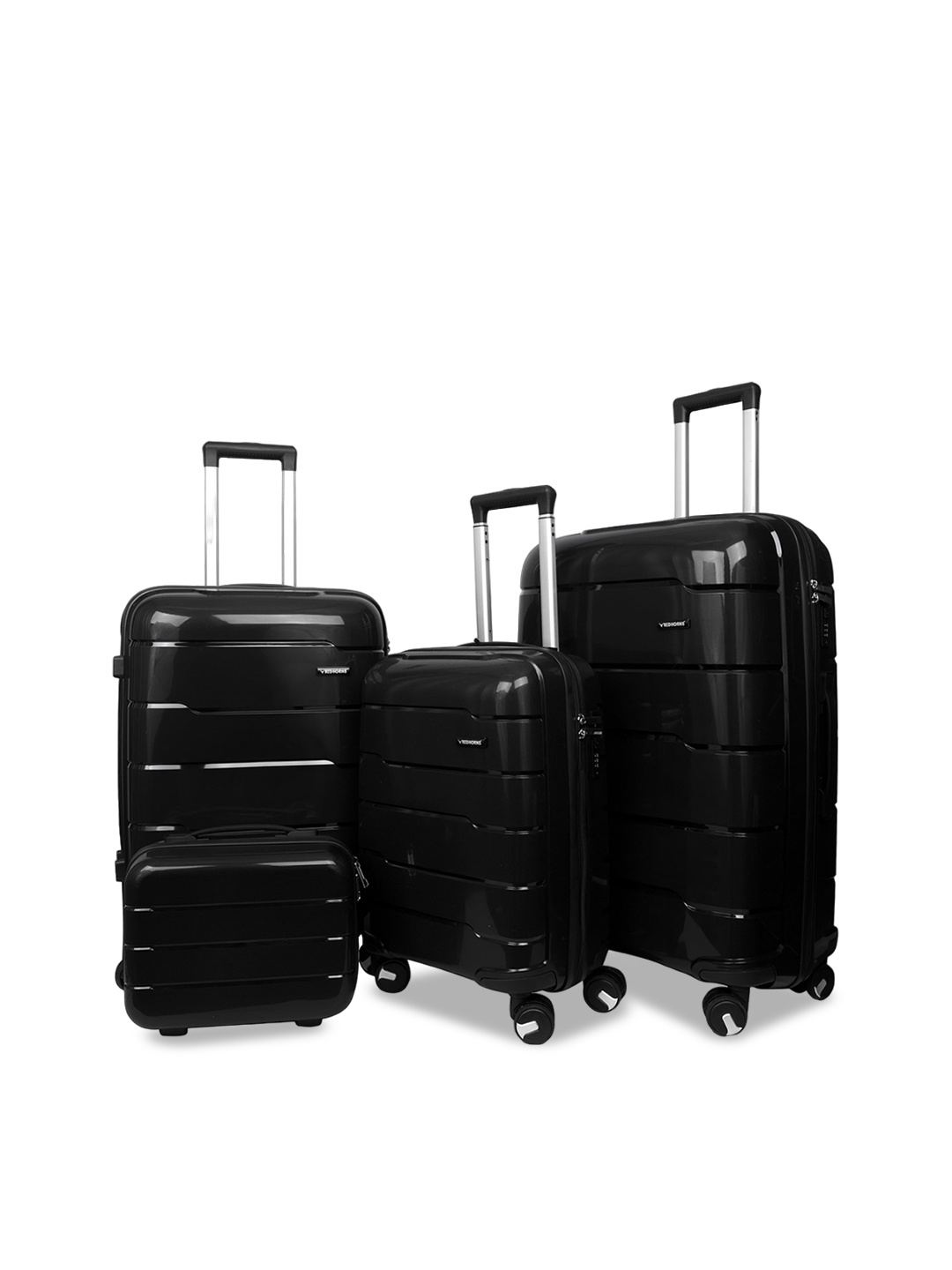 

REDHORNS Set Of 4 Anti Scratch Textured Hard Sided Trolley Bag, Black