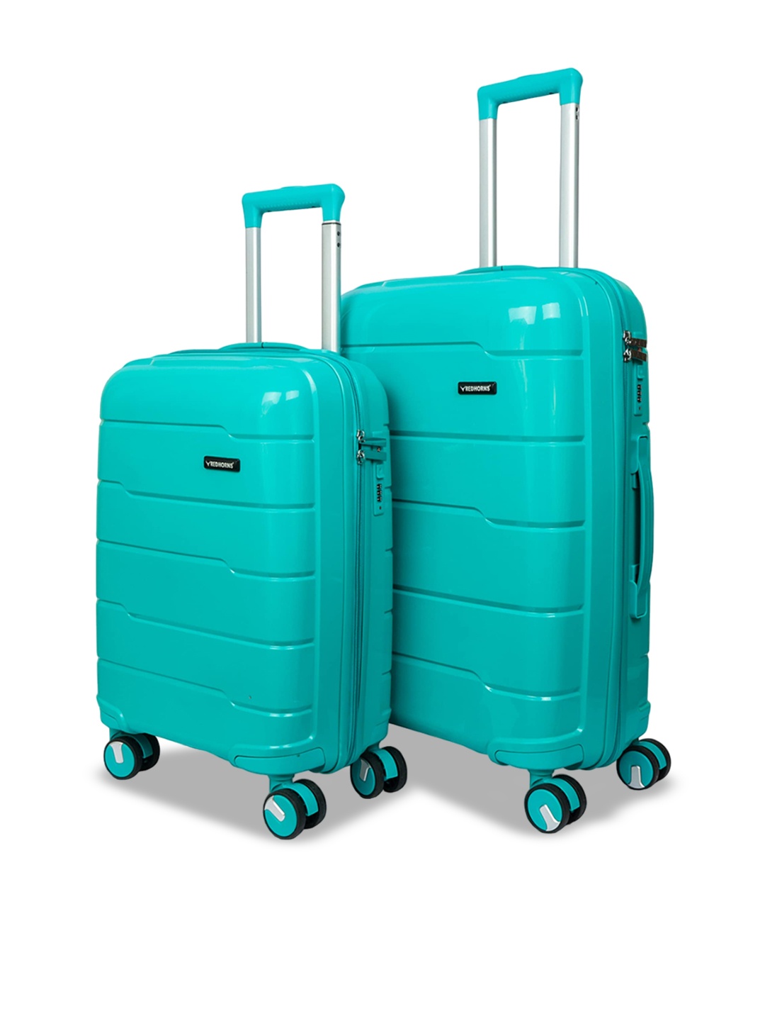 

REDHORNS Set Of 2 Anti Scratch Textured Hard Sided Trolley Bags, Green