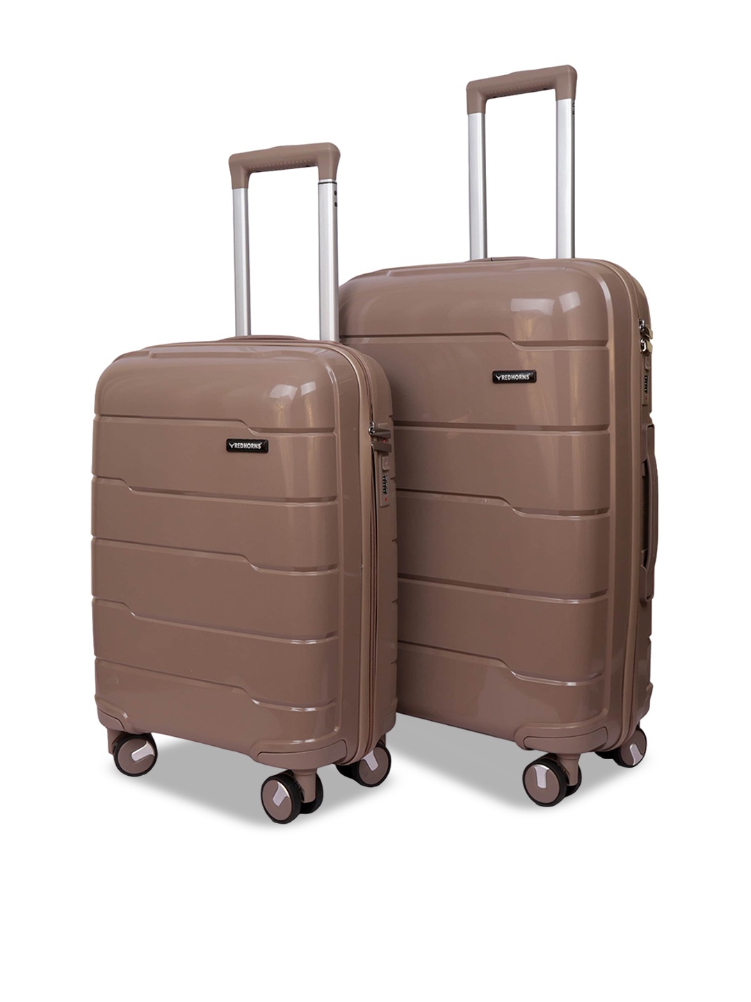 

REDHORNS Set Of 2 Antiscratch Trolley Suitcases in Cabin & Check-in Size, Champagne