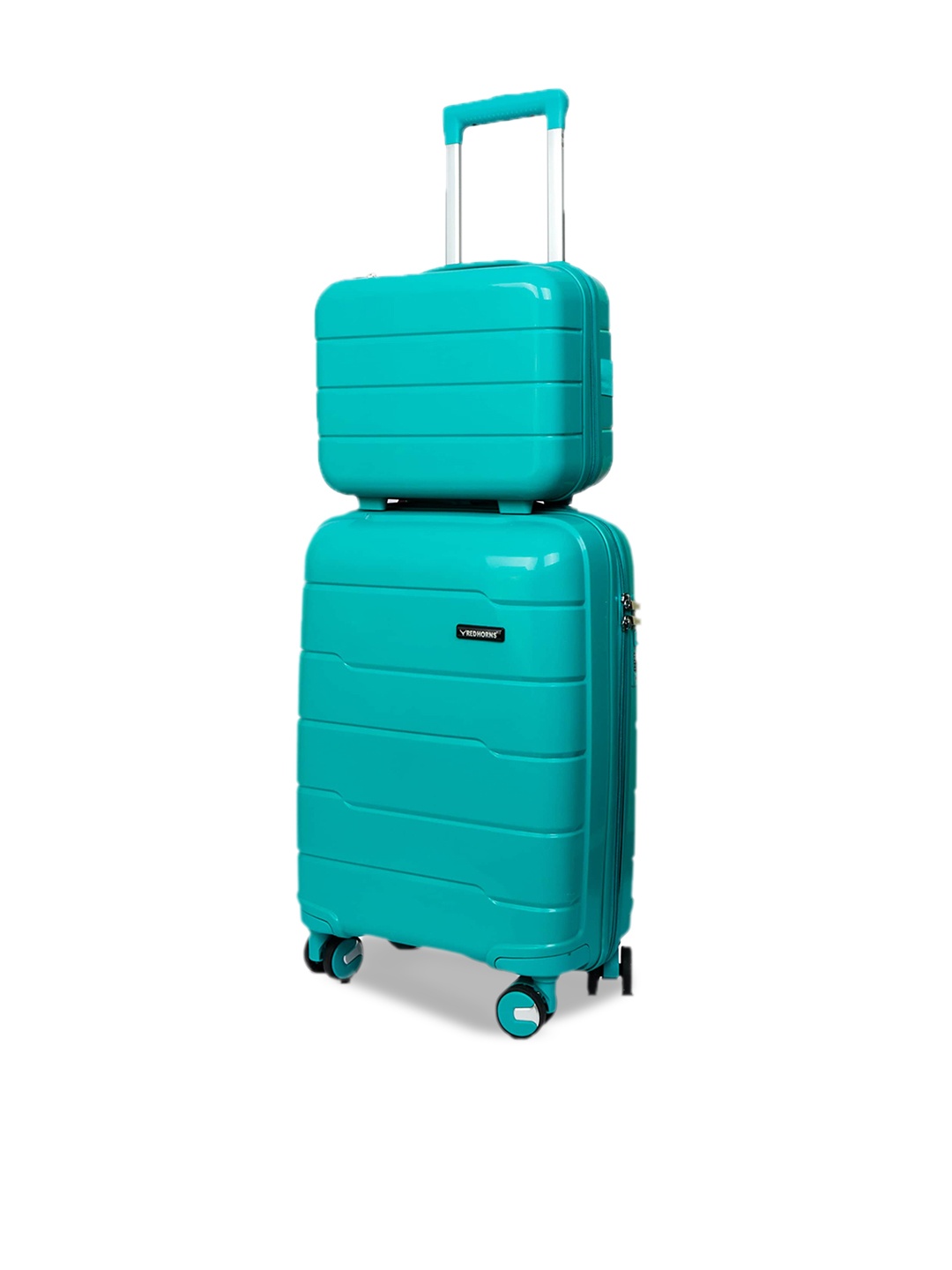 

REDHORNS Set Of 2 Antiscratch Hard Sided Cabin Trolley Suitcase & Vanity Bag - 41 L, Green