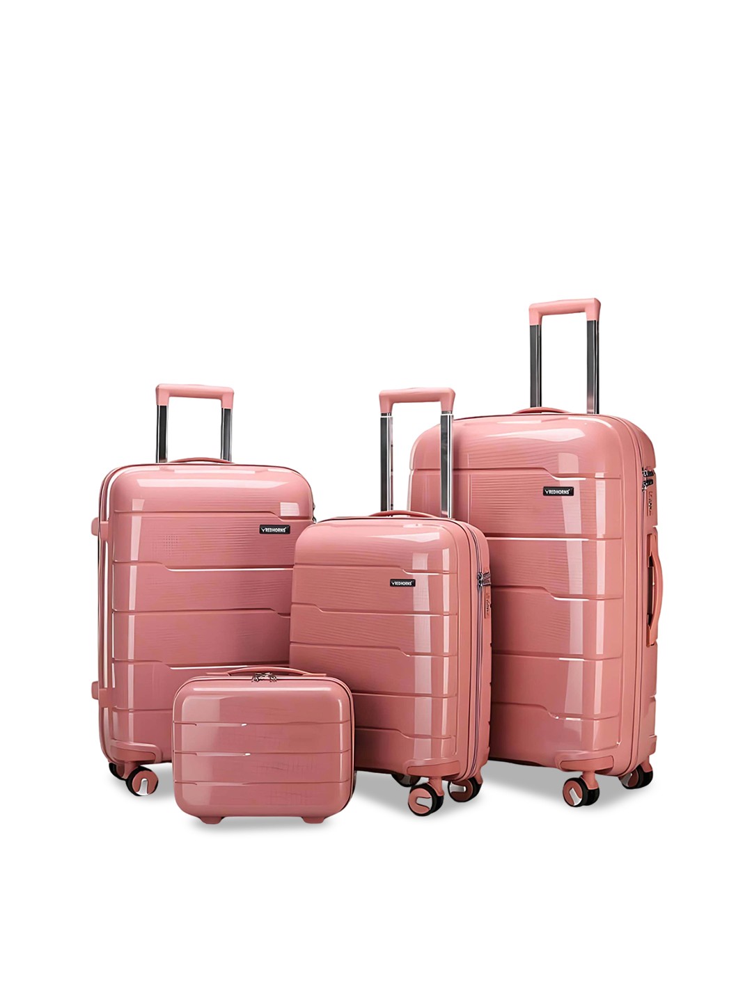 

REDHORNS Set Of 4 Textured Anti Scratch Trolley Suitcases, Rose