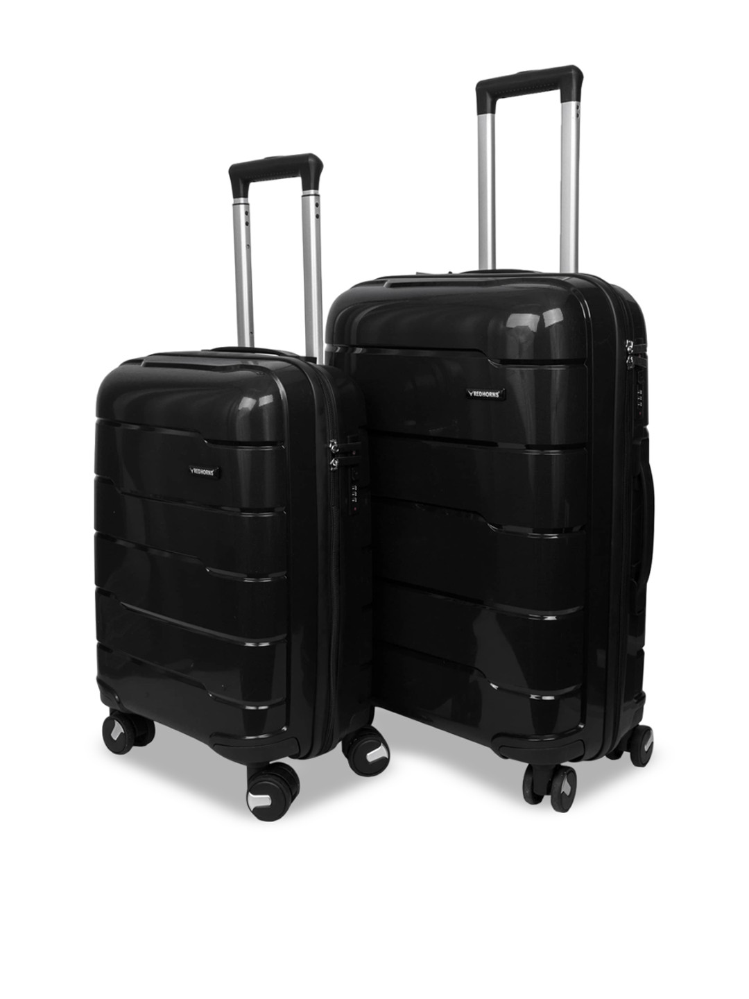 

REDHORNS Set Of 2 Textured Antiscratch Hard-Sided Trolley Bags, Black