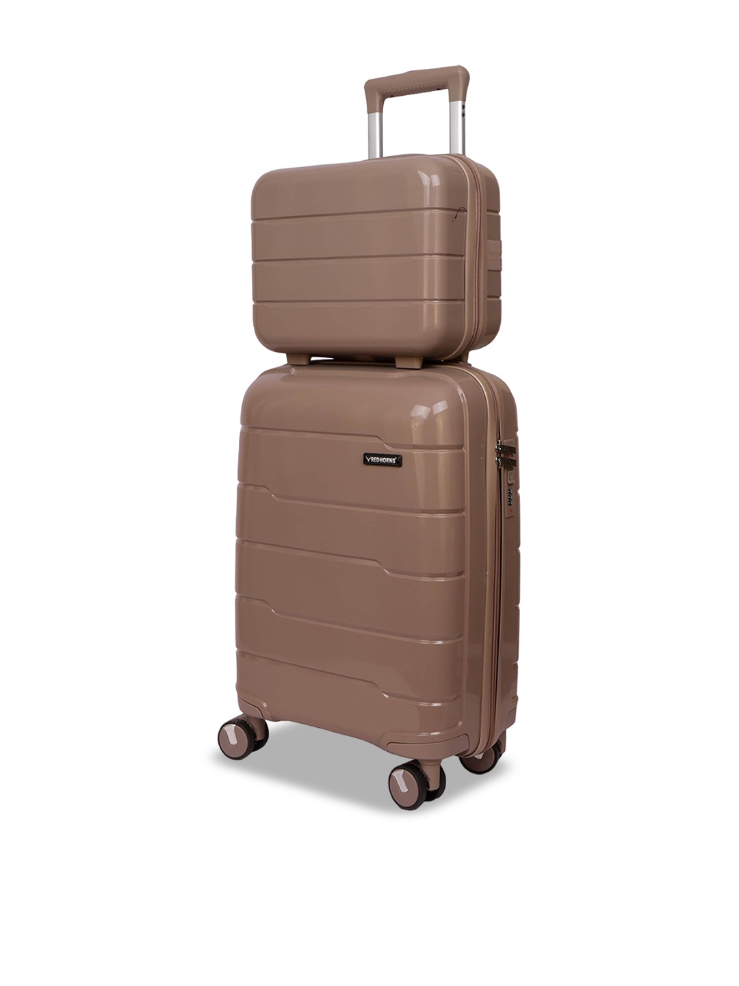 

REDHORNS Set Of 2 Antiscratch Trolley Cabin Suitcase & Vanity Bag, Champagne