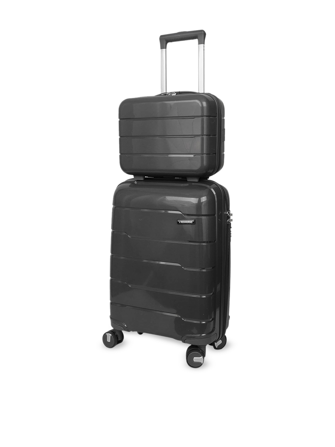 

REDHORNS Set Of 2 Anti Scratch Cabin Trolley Suitcase & Vanity Bag, Grey