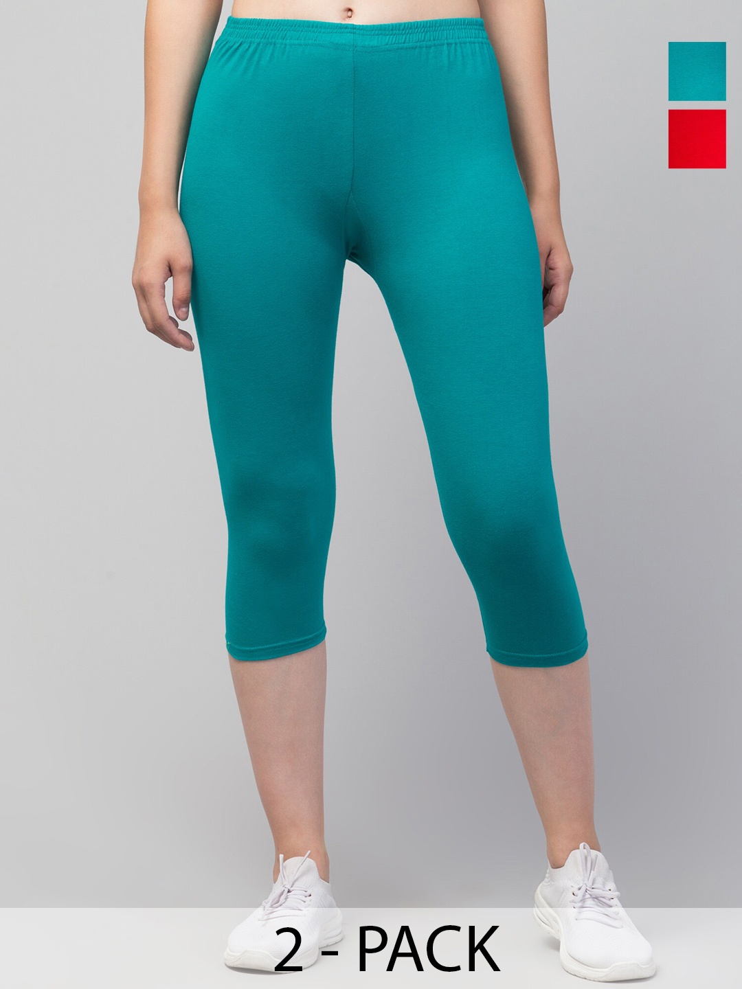 

Apraa & Parma Pack of 2 Skinny Fit Capris, Red
