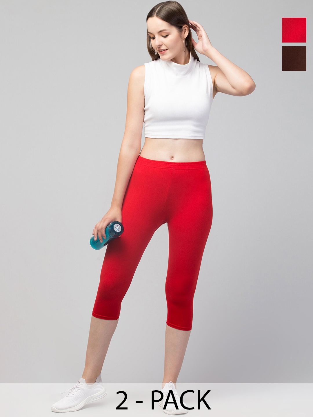 

Apraa & Parma Pack Of 2 Skinny Fit Mid-Rise Capris, Red