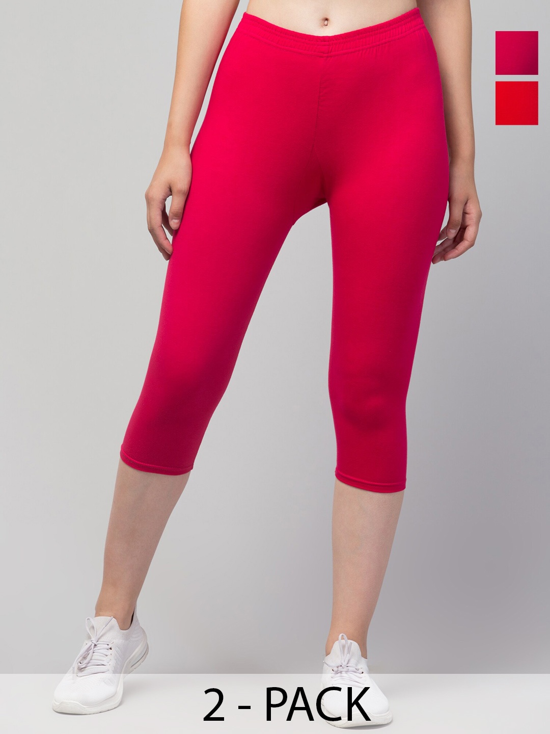 

Apraa & Parma Pack Of 2 Skinny Fit Mid-Rise Capris, Pink