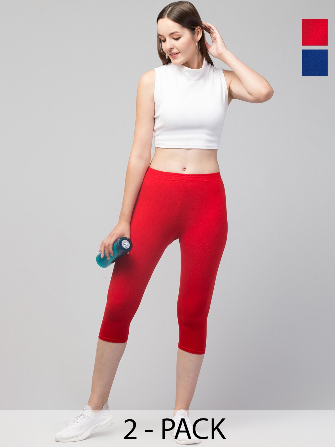 

Apraa & Parma Pack Of 2 Skinny Fit Mid-Rise Capris, Red