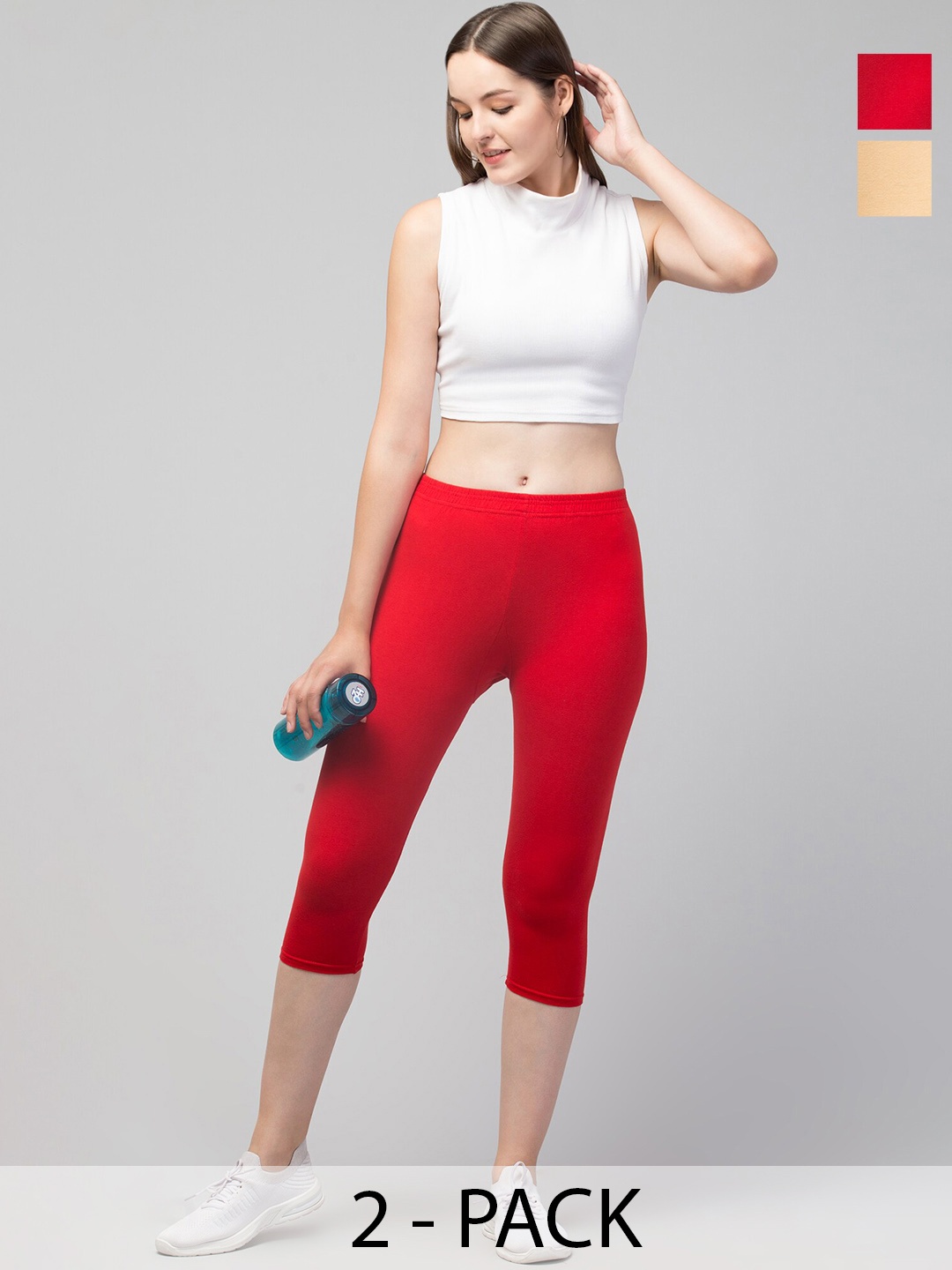 

Apraa & Parma Pack Of 2 Skinny Fit Mid Rise Capris, Red