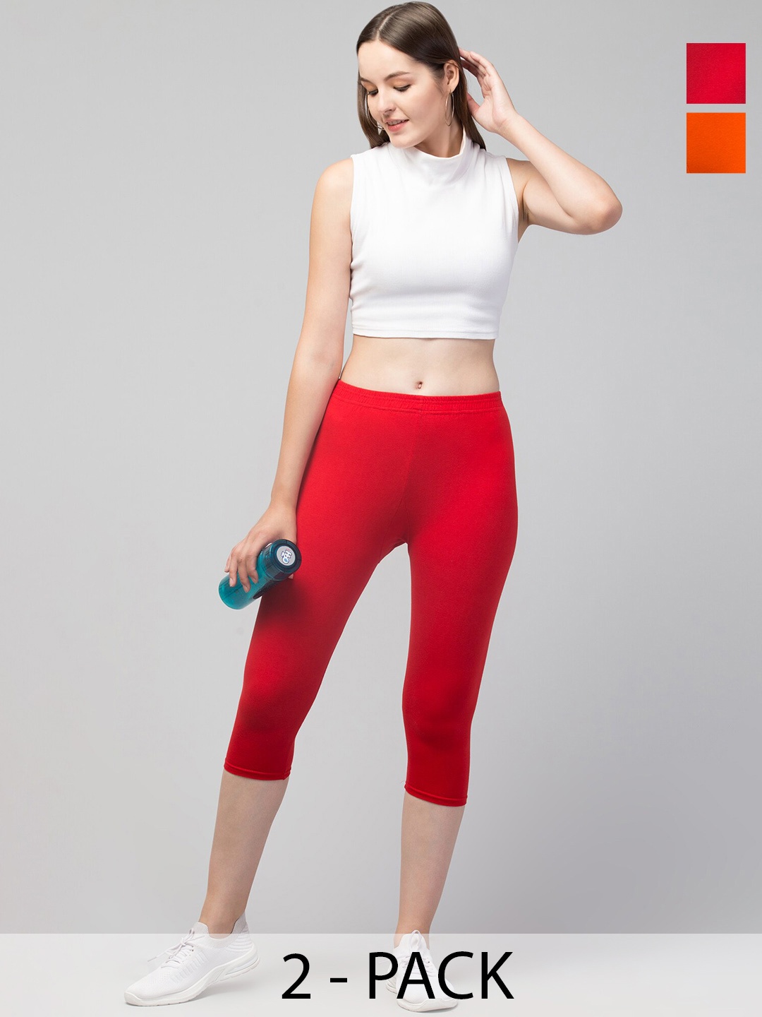 

Apraa & Parma Pack Of 2 Skinny Fit Mid-Rise Capris, Red
