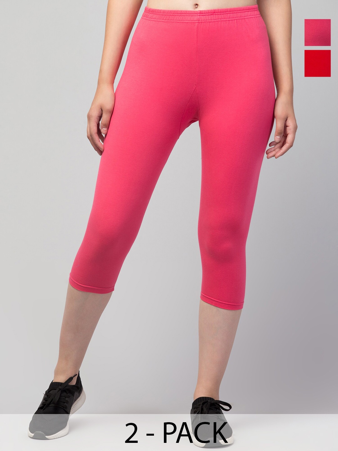 

Apraa & Parma Pack Of 2 Skinny Fit Mid-Rise Capris, Pink