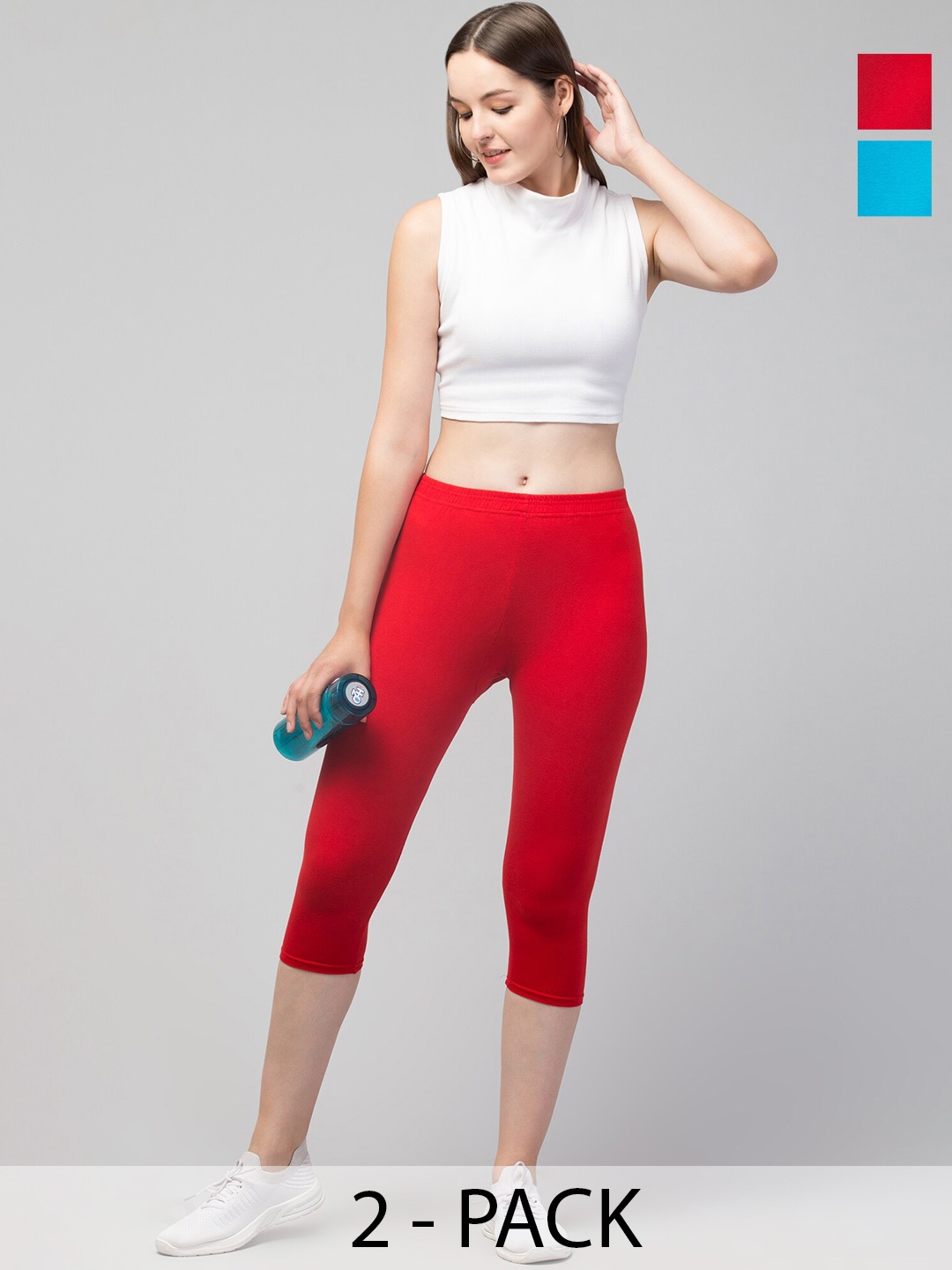 

Apraa & Parma Pack Of 2 Skinny Fit Mid-Rise Capris, Red