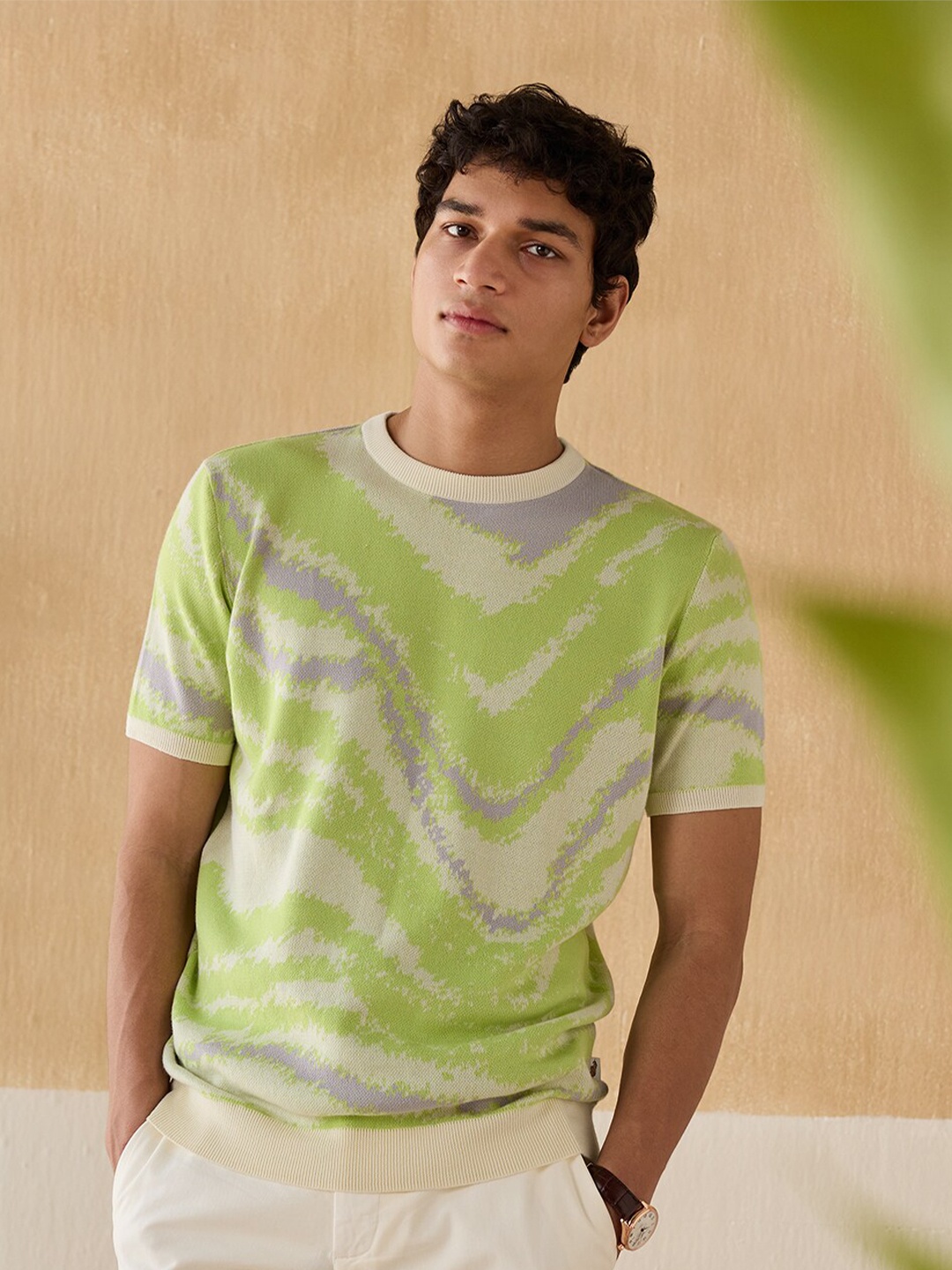 

Andamen Abstract Short Sleeves Round Neck Cotton T-shirt, Green