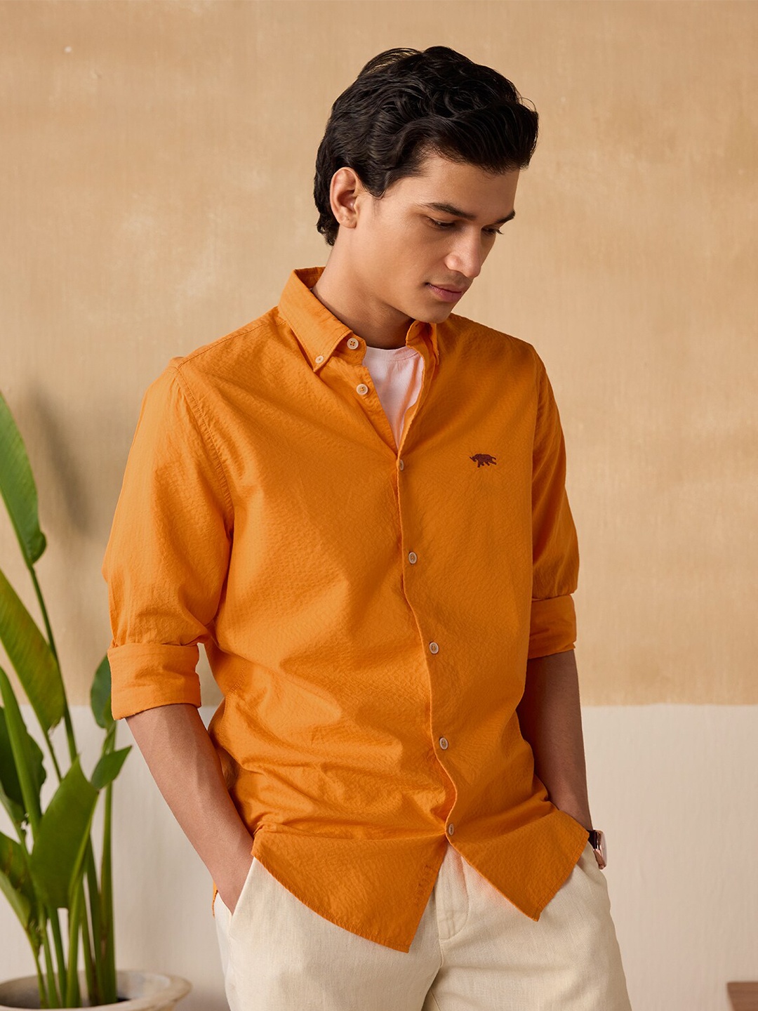 

Andamen Premium Button Down Collar Opaque Casual Shirt, Orange