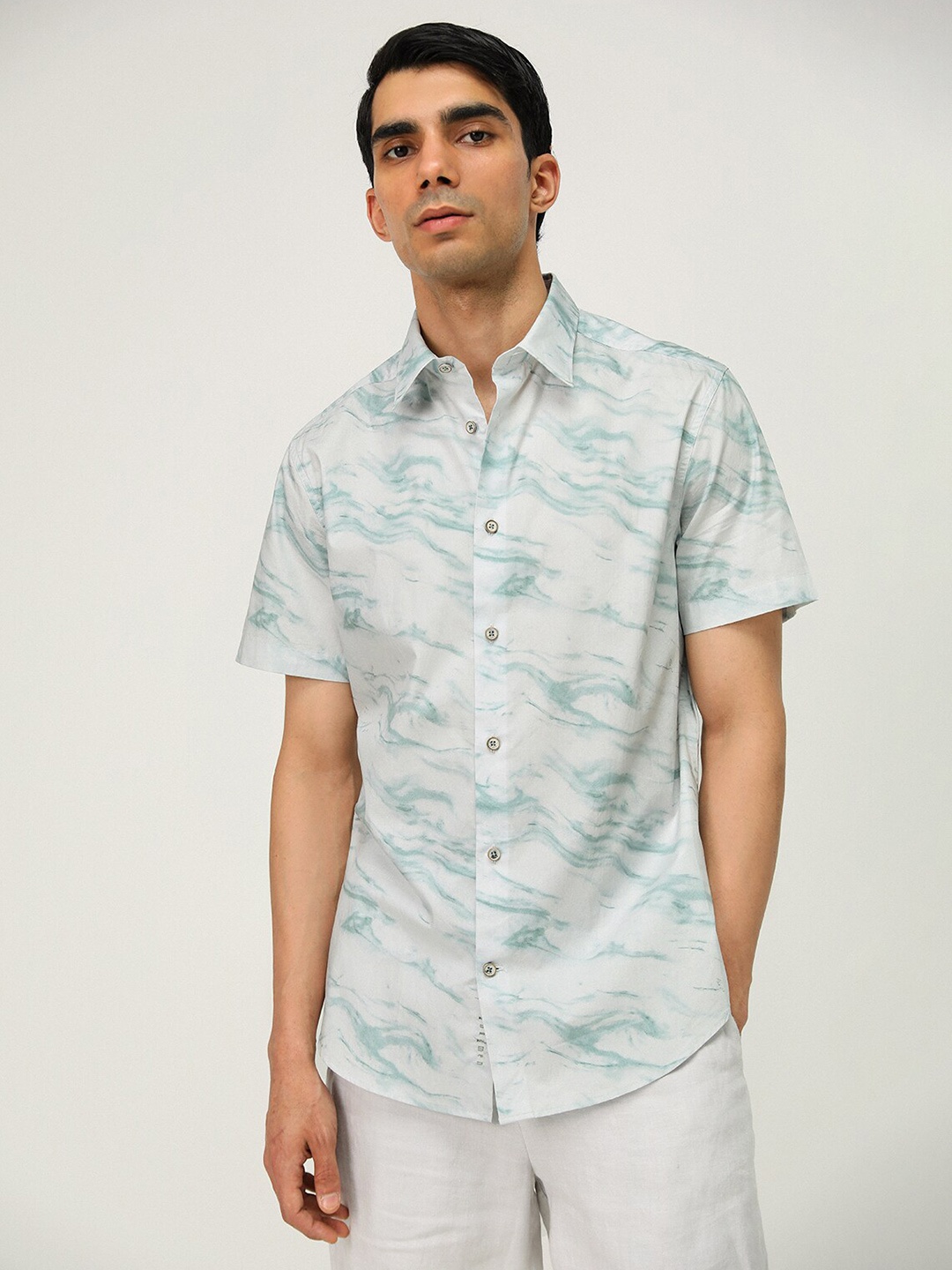 

Andamen Premium Slim Fit Abstract Printed Twill Cotton Casual Shirt, Green