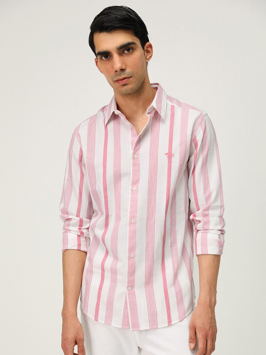 

Andamen Premium Slim Fit Vertical Stripes Full Sleeve Cotton Shirt, Pink