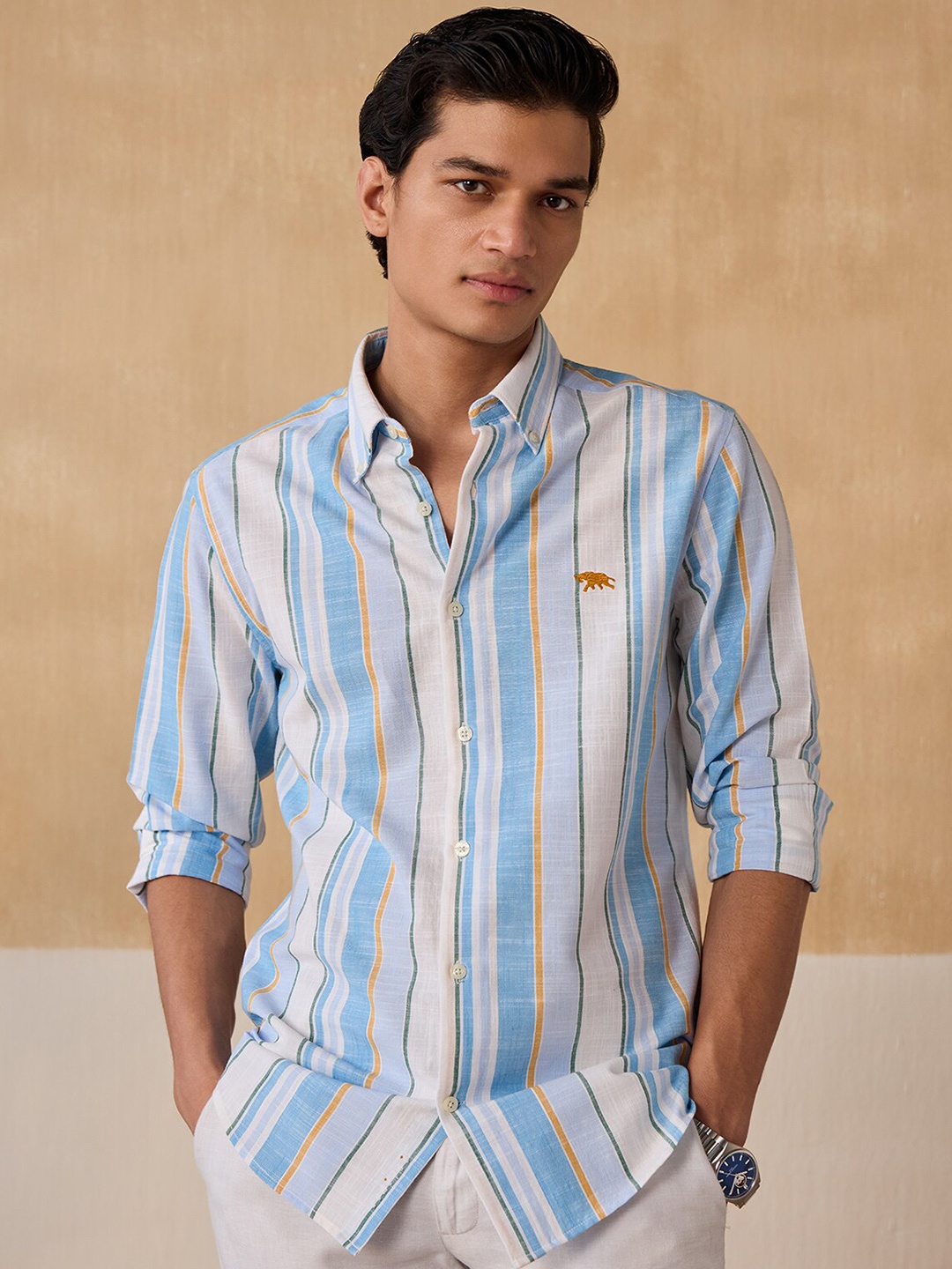 

Andamen Premium Striped Cotton Casual Shirt, Blue