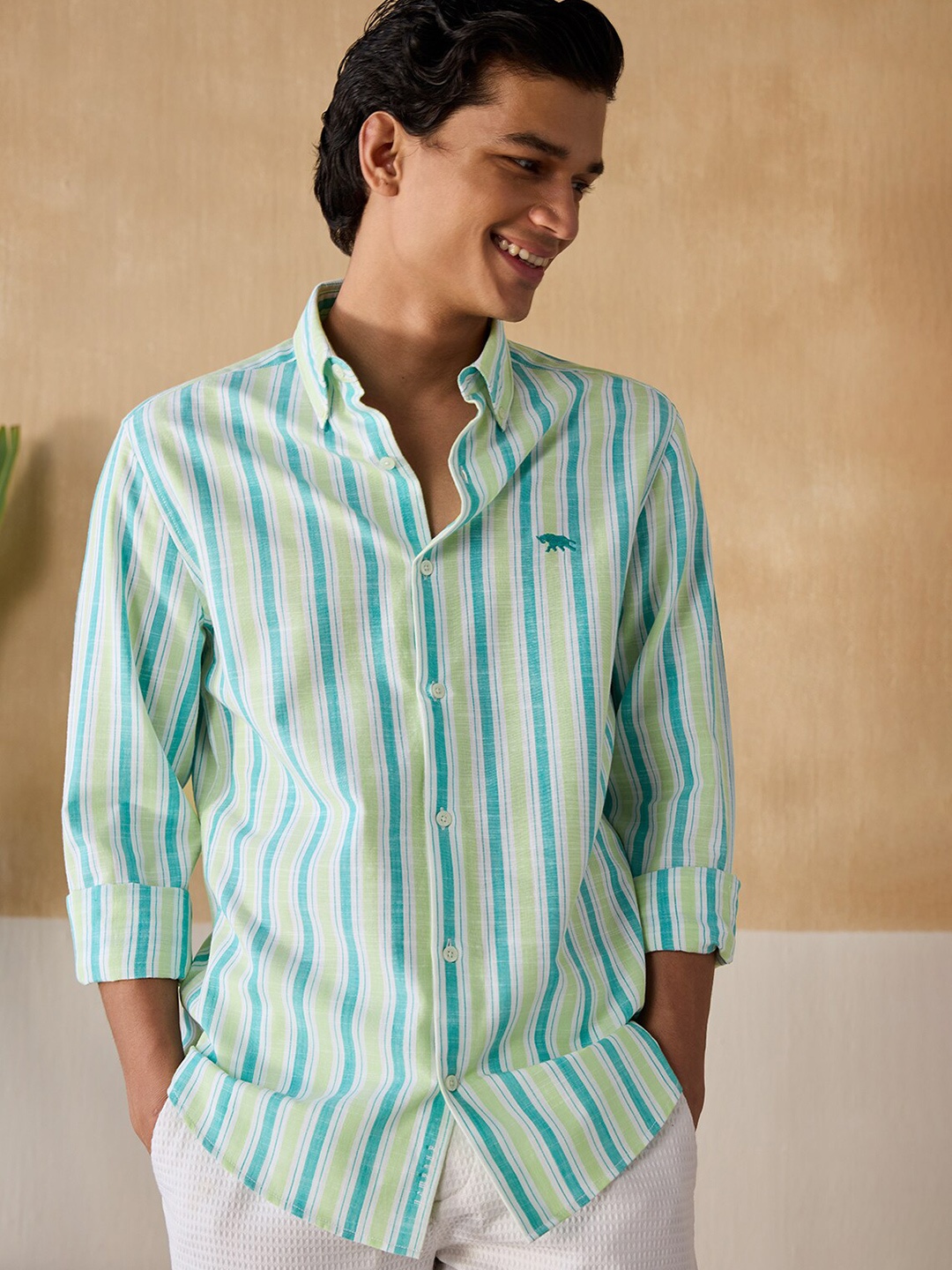 

Andamen Premium Striped Cotton Casual Shirt, Green