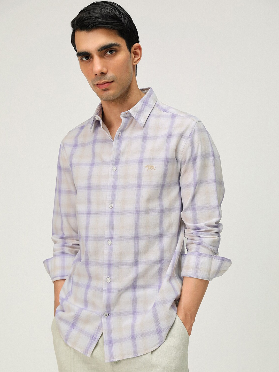 

Andamen Premium Tartan Checks Opaque Cotton Casual Shirt, Violet