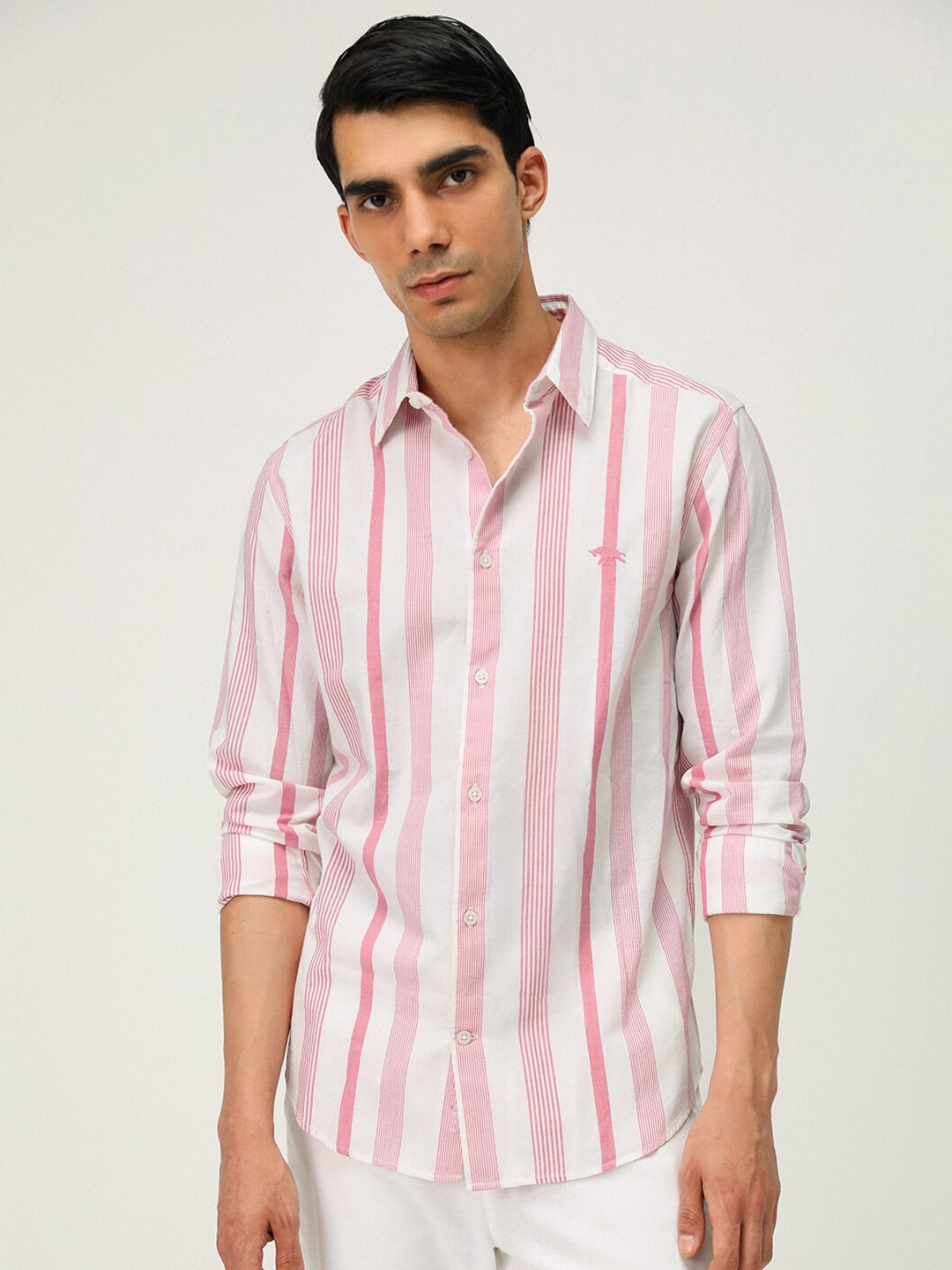 

Andamen Premium Vertical Striped Spread Collar Cotton Casual Shirt, Pink