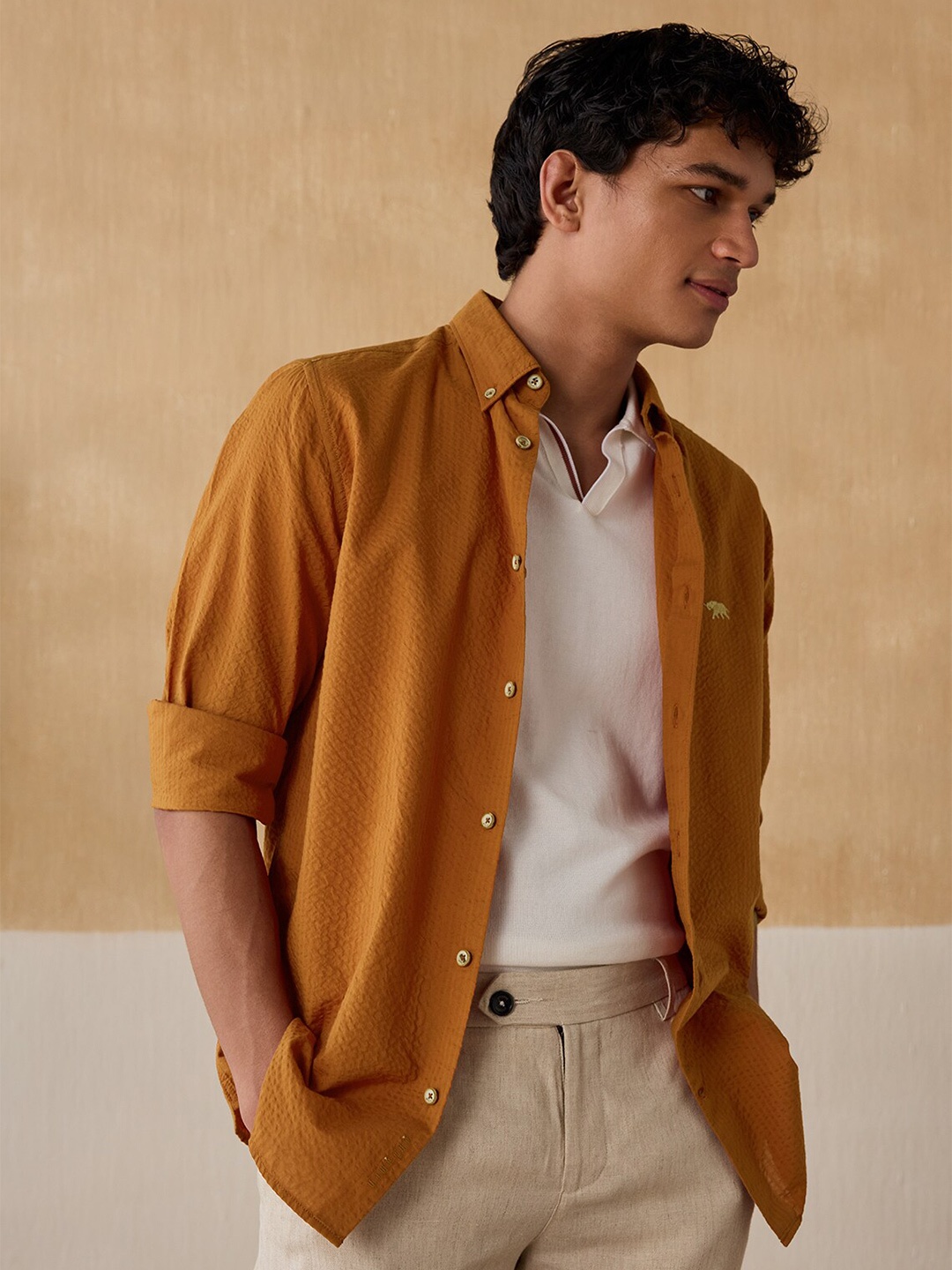 

Andamen Premium Cotton Button-Down Collar Casual Shirt, Brown