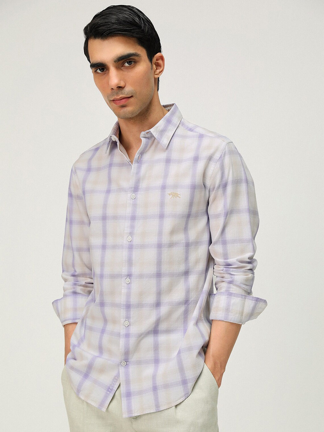 

Andamen Premium Slim Fit Tartan Checks Opaque Cotton Casual Shirt, Violet