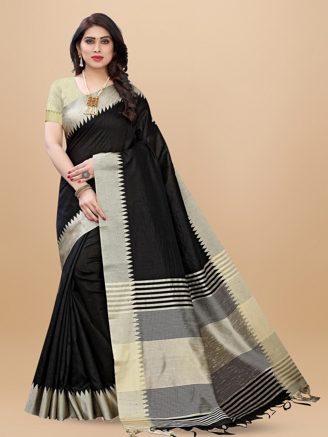 

Siya Fashion Zari Art Silk Bhagalpuri Saree, Black