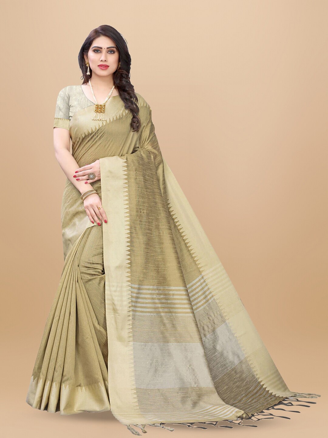 

Siya Fashion Art Silk Zari Bhagalpuri Saree, Beige