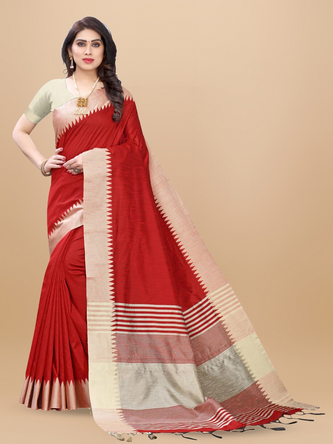 

Siya Fashion Art Silk Zari Bhagalpuri Saree, Red
