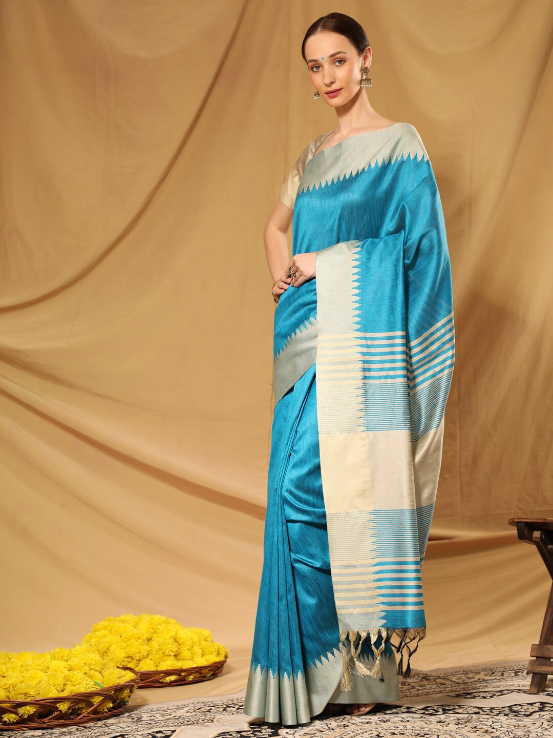 

Siya Fashion Art Silk Zari Bhagalpuri Saree, Turquoise blue